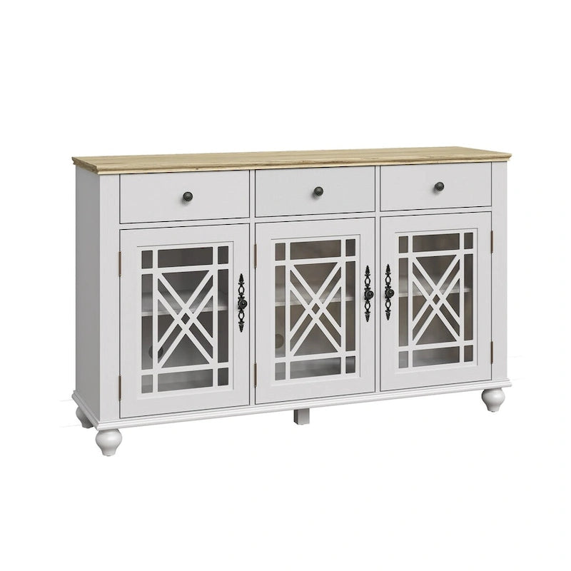 55 Vintage Style Kitchen Accent Buffet Sideboard Cabinet w/ Drawers - 55 in Width