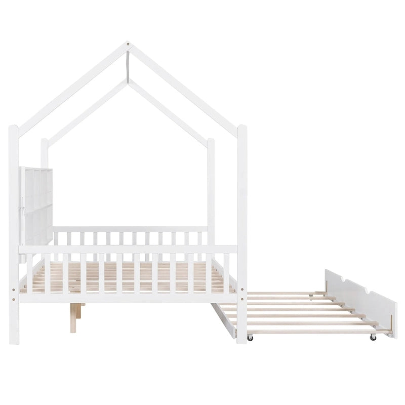 Full Solid Wood House Day Bed with Trundle