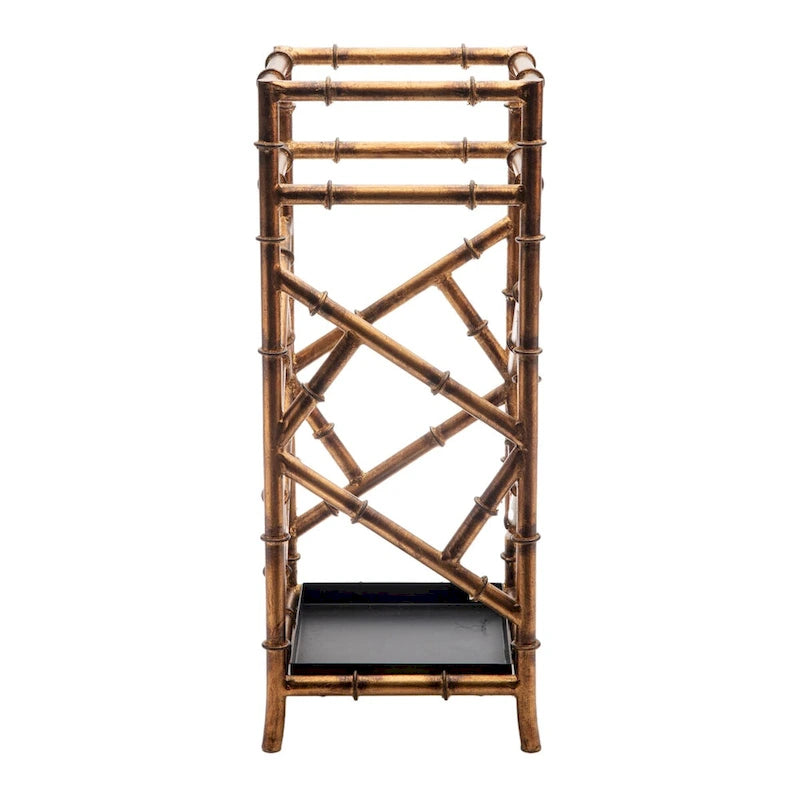 Antique Gold Iron Bamboo Umbrella Stand Square - 8x8x21