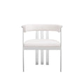 Cid Tayc 25 Inch Dining Chair, White Faux Leather, Stainless Steel Frame