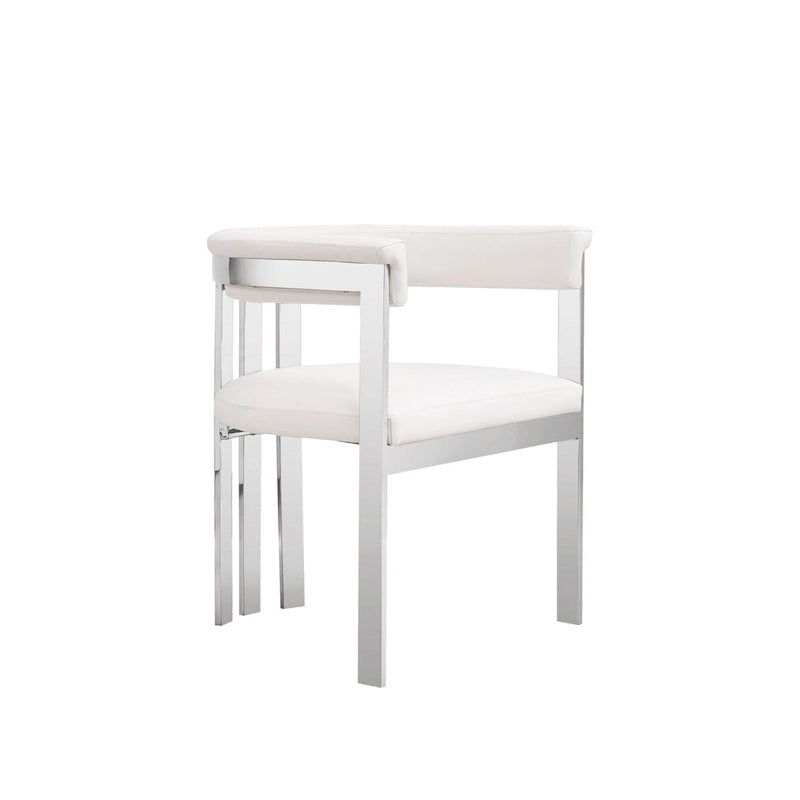 Cid Tayc 25 Inch Dining Chair, White Faux Leather, Stainless Steel Frame