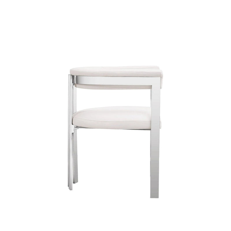 Cid Tayc 25 Inch Dining Chair, White Faux Leather, Stainless Steel Frame