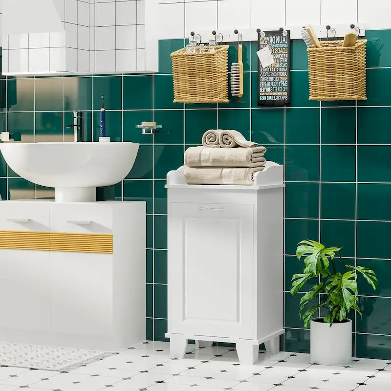 Tilt Out Laundry Hamper,Free Standing Home Organizer Hamper,Bathroom Storage Cabinet