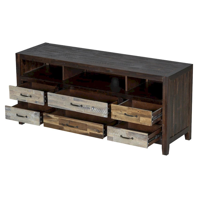 Retro Distressed Wooden TV Stand for TVs up to 65 Inches, Entertainment Center Media Console with 6 Drawers and 3 Shelves