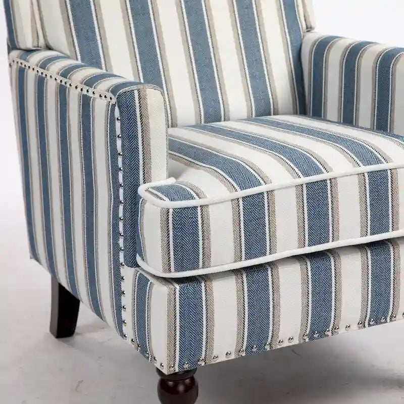 Linen Armchair with Blue and White Striped