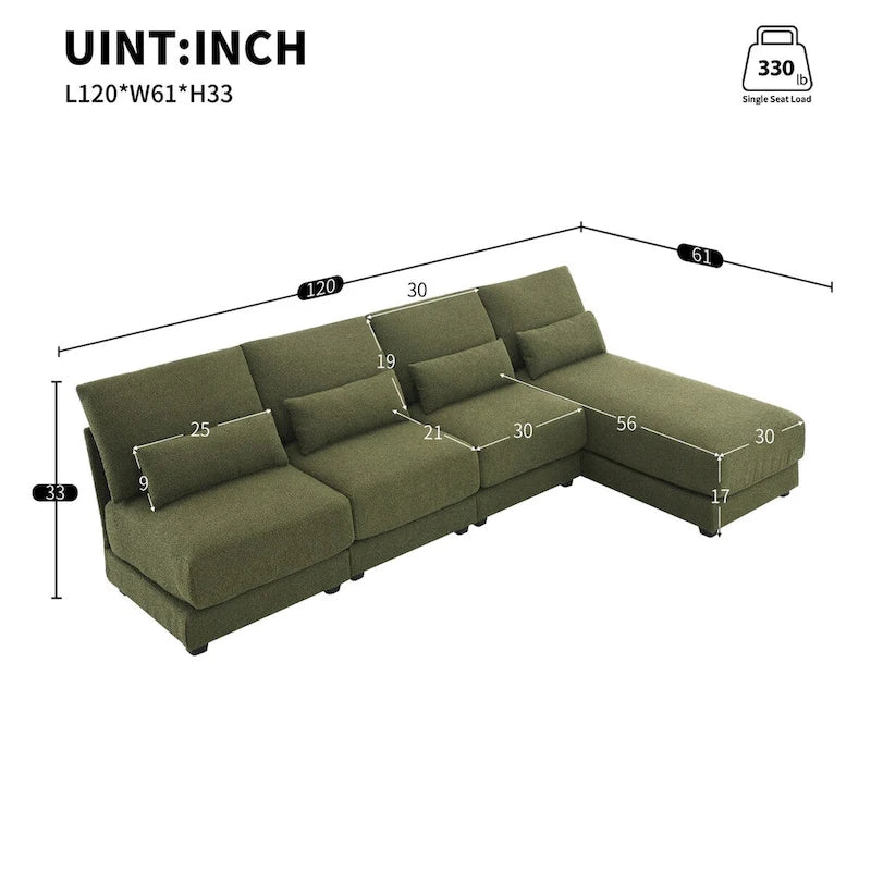 L-shaped Fabric Sectional Sofa with Reversible Chaise