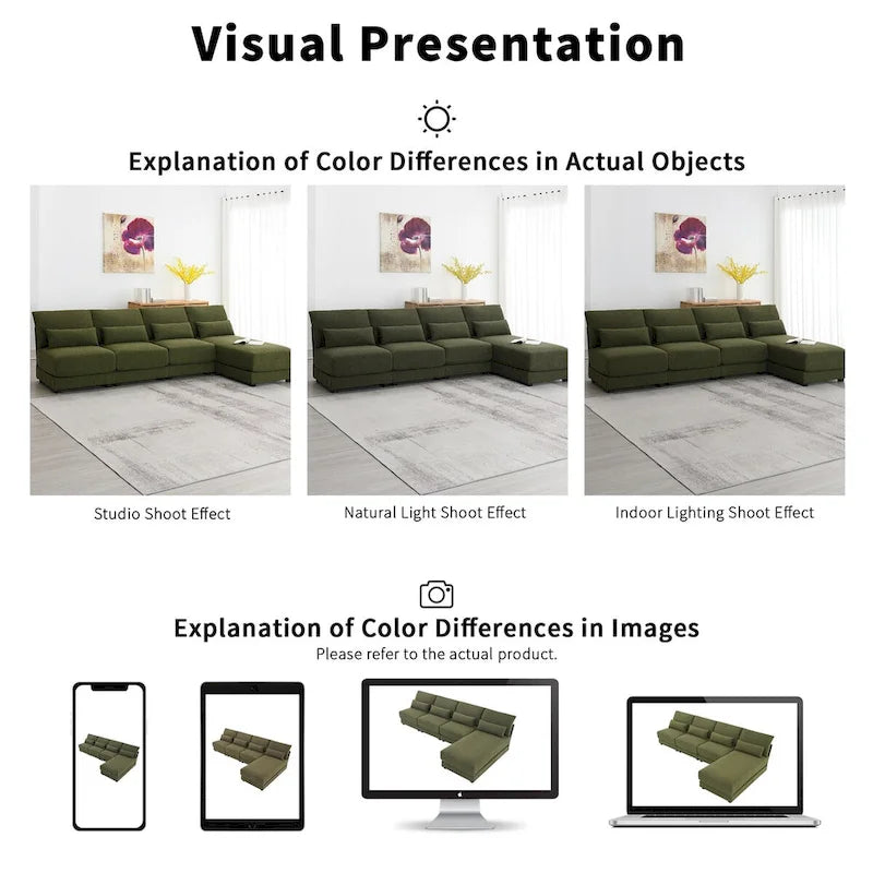 L-shaped Fabric Sectional Sofa with Reversible Chaise