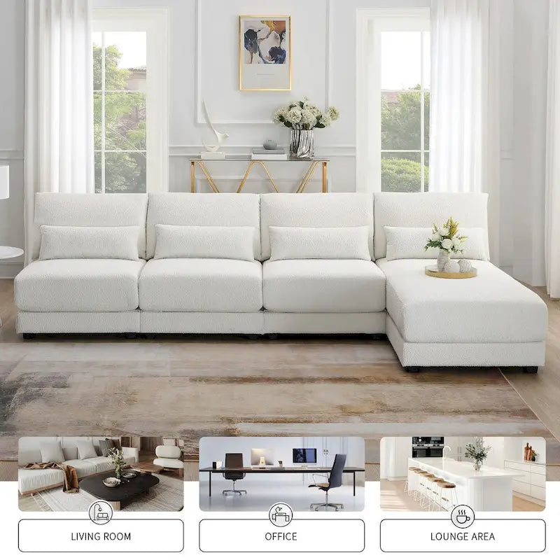 L-shaped Fabric Sectional Sofa with Reversible Chaise