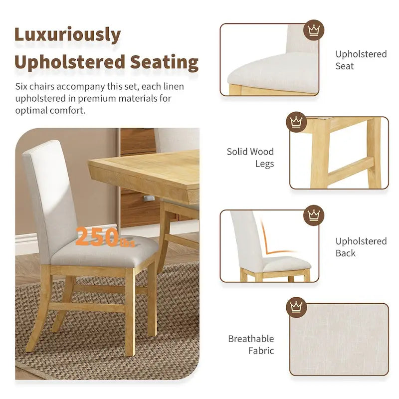 7-Piece 72 Extendable Dining Table Set w/ Butterfly Leaf and 6 Chairs