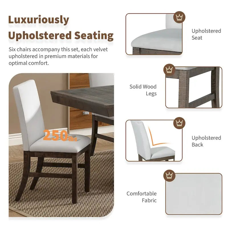 7-Piece 72 Extendable Dining Table Set w/ Butterfly Leaf and 6 Chairs