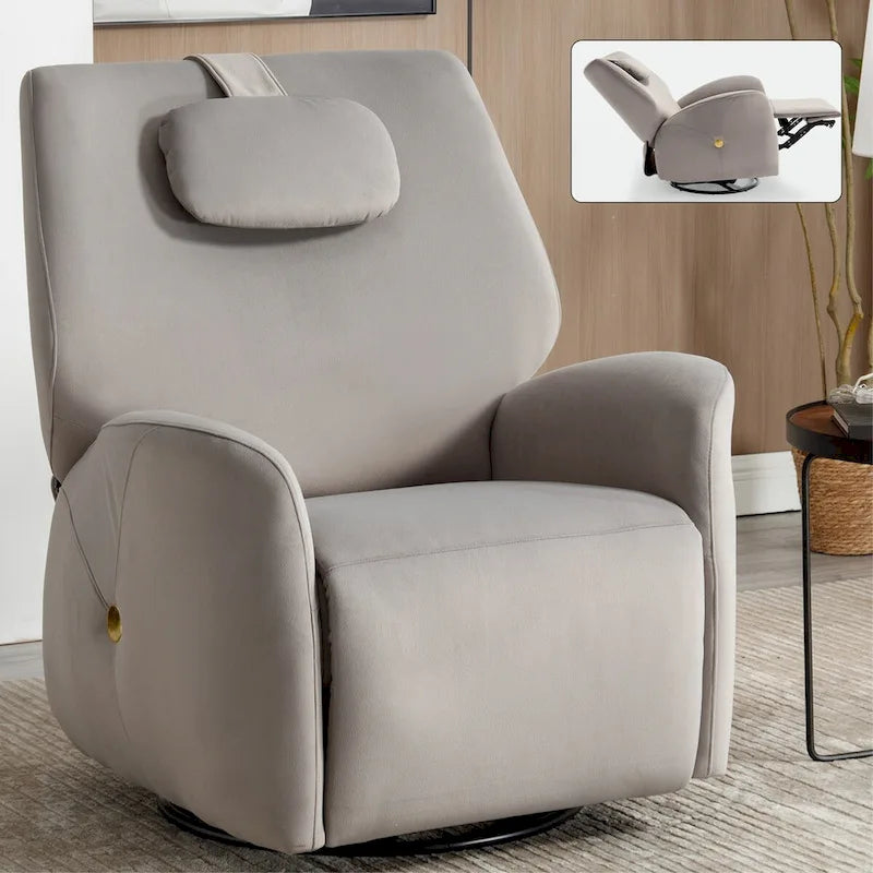 Swivel & Rocker Power Recliner Chair with Lumbar and Neck Support Pillow, USB, Type-C Ports