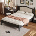 Queen Size Wooden Platform Bed with Natural Rattan Headboard