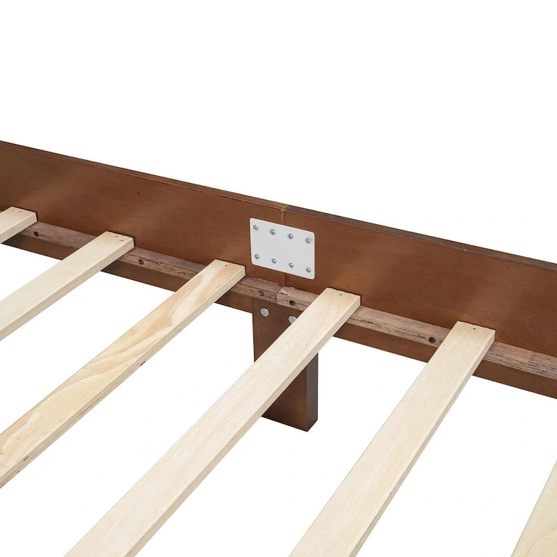 Queen Size Wooden Platform Bed with Natural Rattan Headboard