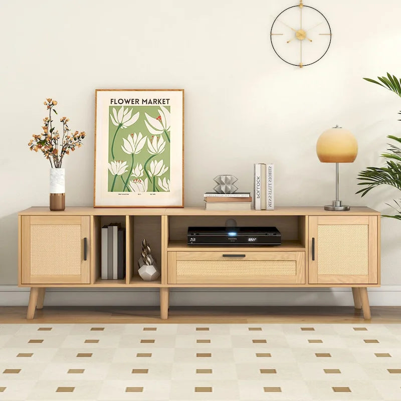 TV Stand for TVs up to 80 with Solid Wood Legs and Ample Storage Space