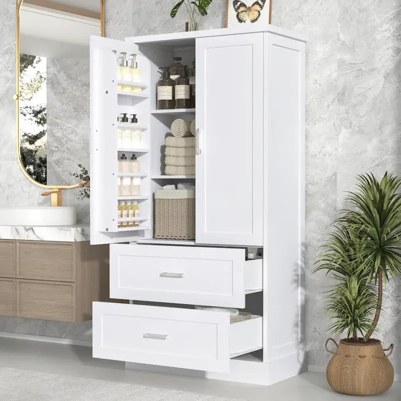 64 Tall Bathroom Storage Cabinet with Two Doors, Drawers