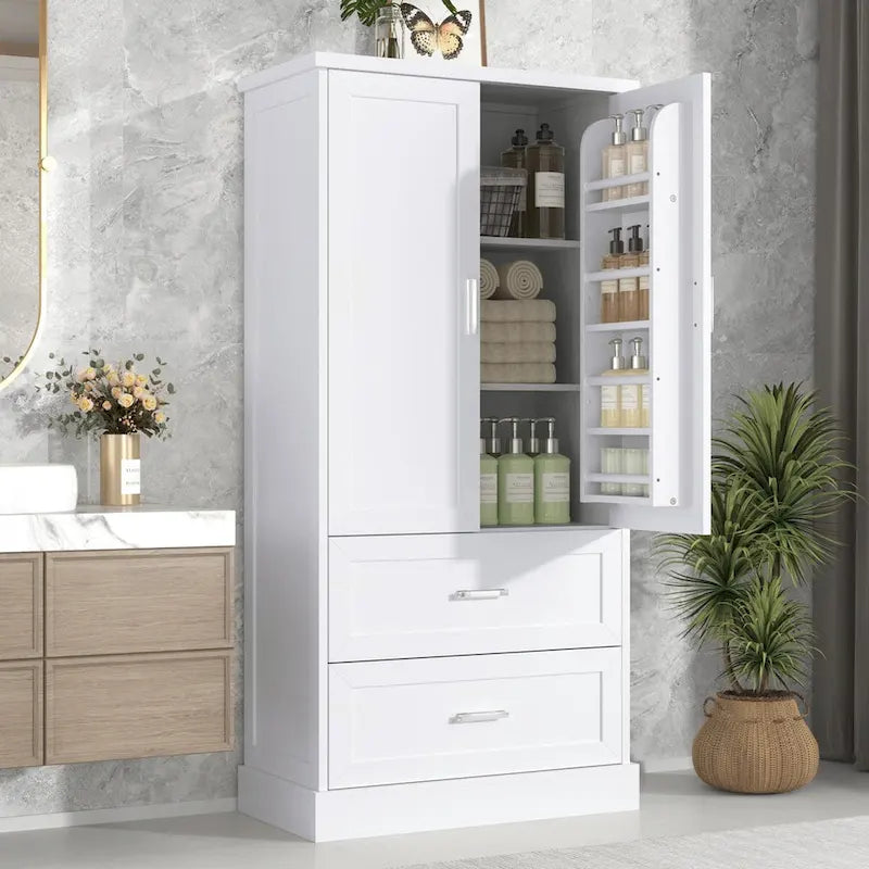 64 Tall Bathroom Storage Cabinet with Two Doors, Drawers