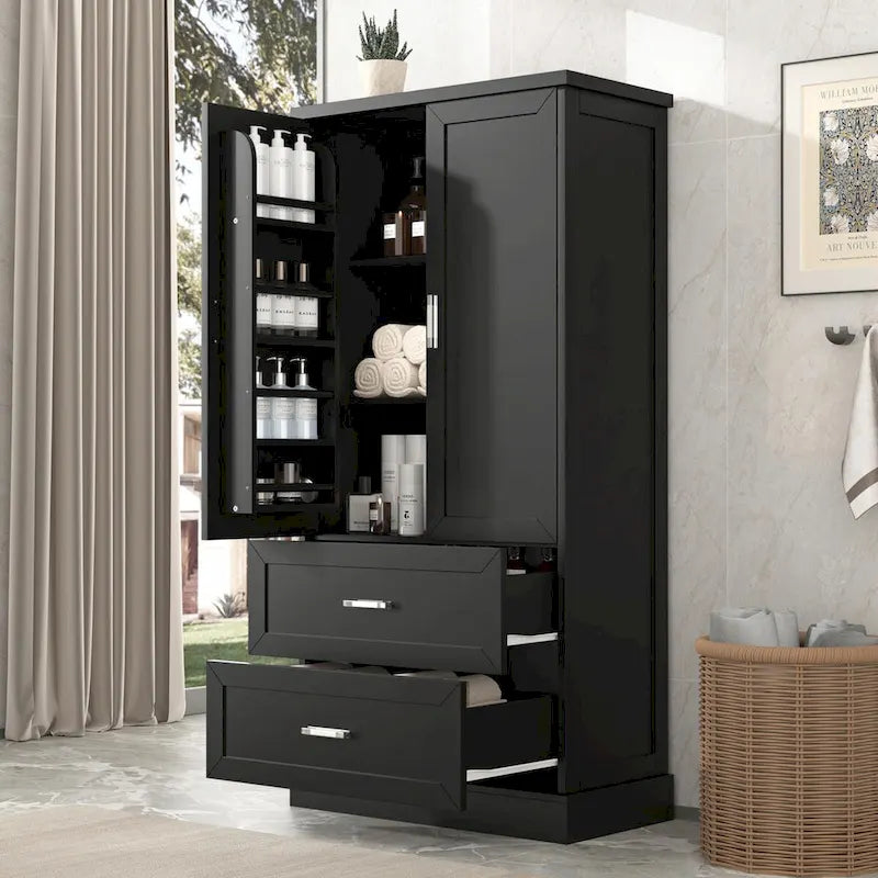 64 Tall Bathroom Storage Cabinet with Two Doors, Drawers