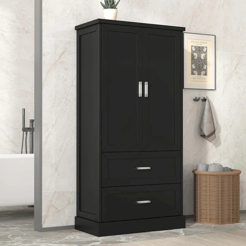 64 Tall Bathroom Storage Cabinet with Two Doors, Drawers