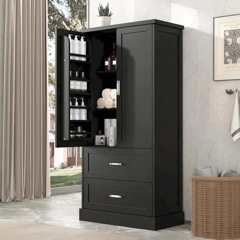 64 Tall Bathroom Storage Cabinet with Two Doors, Drawers