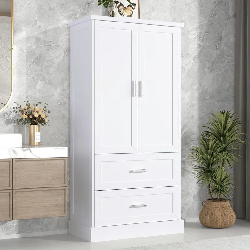 64 Tall Bathroom Storage Cabinet with Two Doors, Drawers