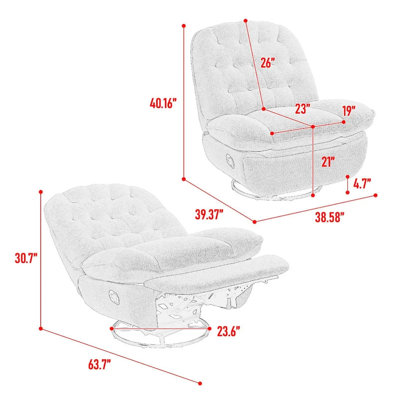 Modern Chenille 360-Degree Swivel Recliner, Set of 1