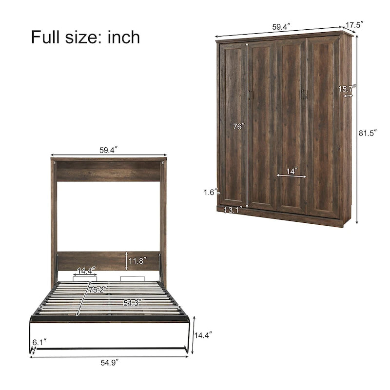 Half Self-Close and Open Murphy Bed Cabinet Space-Saving Bed
