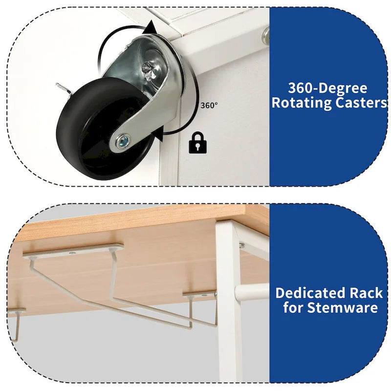 Rolling Kitchen Island Cart With Storage Shelf and Power Outlet