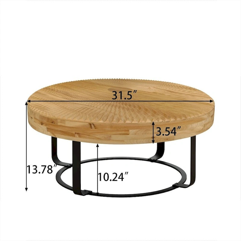Modern Round Wooden Carving Pattern Coffee Table