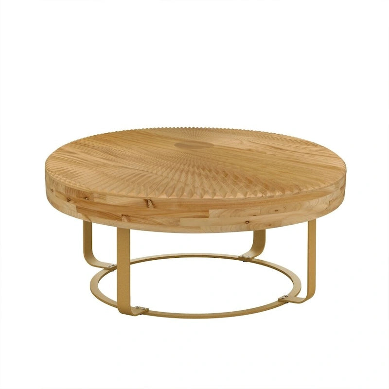 Modern Round Wooden Carving Pattern Coffee Table