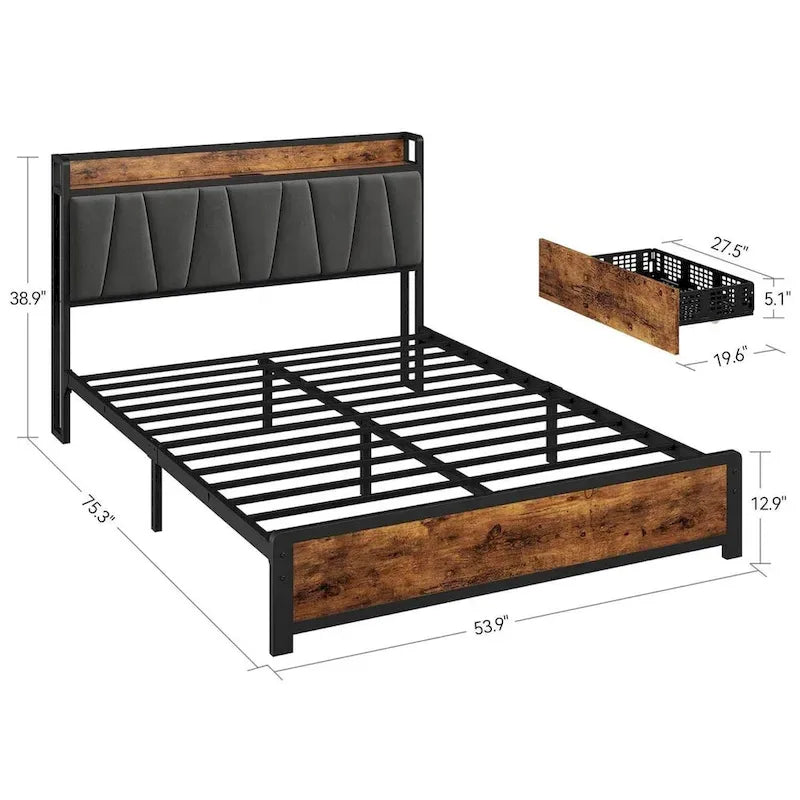 Bed Frame with Storage Linen Upholstered Headboard