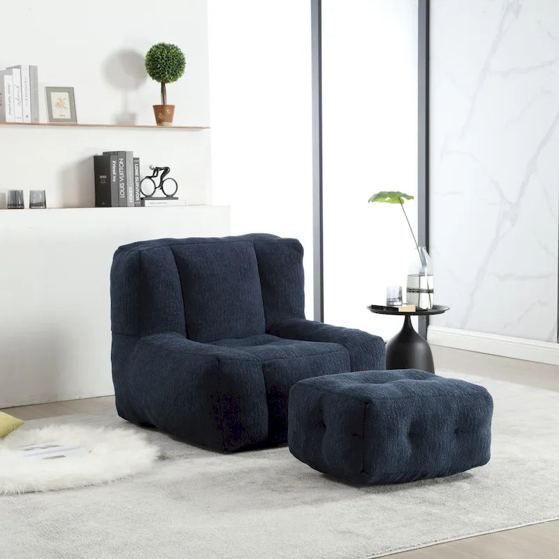 Oaks Aura Fluffy Bean Bag Chair, Super Soft Lazy Sofa Chair With Memory Foam And Ottoman, Indoor Modern Bean Bag Chair