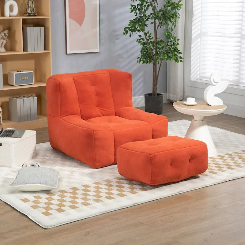 Oaks Aura Fluffy Bean Bag Chair, Super Soft Lazy Sofa Chair With Memory Foam And Ottoman, Indoor Modern Bean Bag Chair
