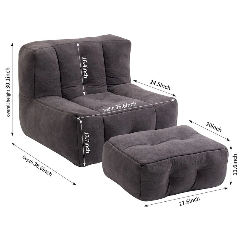 Oaks Aura Fluffy Bean Bag Chair, Super Soft Lazy Sofa Chair With Memory Foam And Ottoman, Indoor Modern Bean Bag Chair
