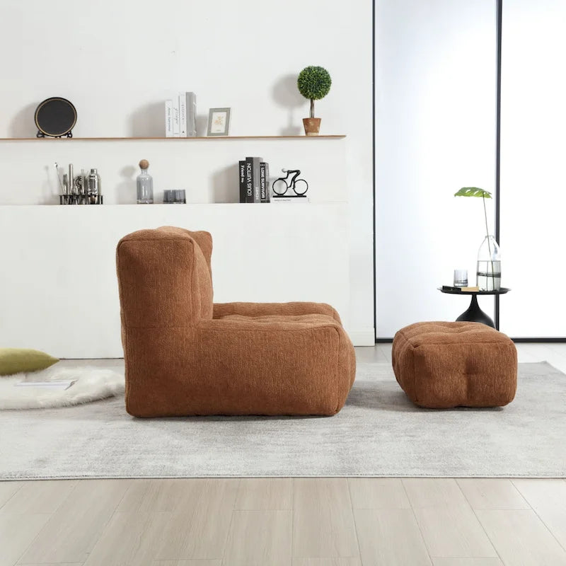 Oaks Aura Fluffy Bean Bag Chair, Super Soft Lazy Sofa Chair With Memory Foam And Ottoman, Indoor Modern Bean Bag Chair