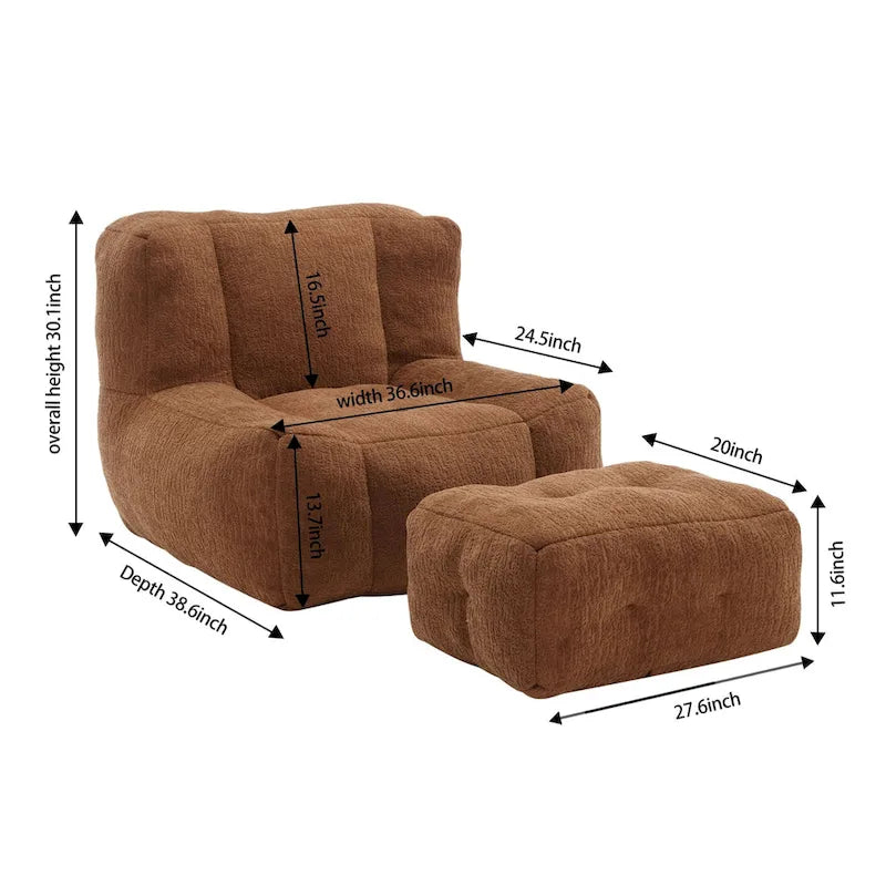 Oaks Aura Fluffy Bean Bag Chair, Super Soft Lazy Sofa Chair With Memory Foam And Ottoman, Indoor Modern Bean Bag Chair