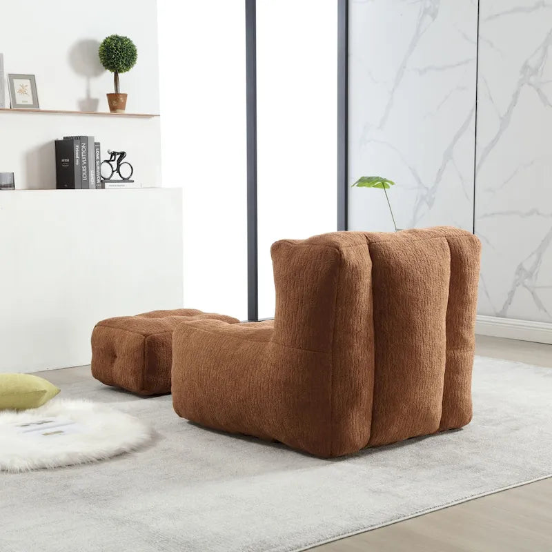 Oaks Aura Fluffy Bean Bag Chair, Super Soft Lazy Sofa Chair With Memory Foam And Ottoman, Indoor Modern Bean Bag Chair